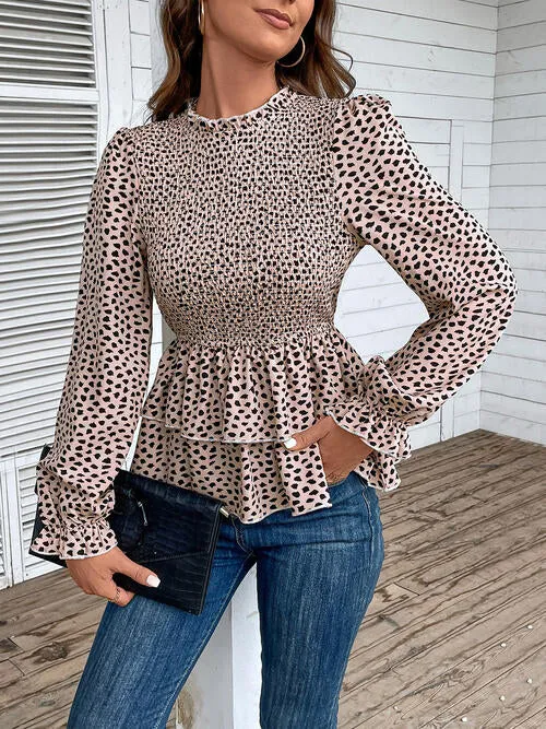 Printed Round Neck Smocked Flounce Sleeve T-Shirt sold by Charming Charlie product image thumbnail 3