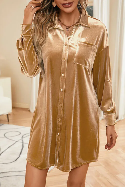 Button Up Long Sleeve Shirt Dress with Pocket sold by Charming Charlie product image thumbnail 4