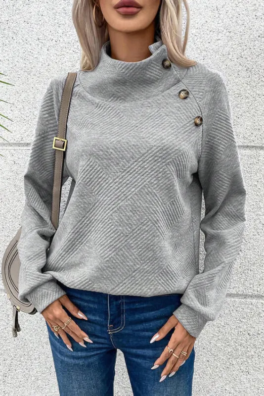 Geometric Buttoned Long Sleeve Sweatshirt sold by Charming Charlie