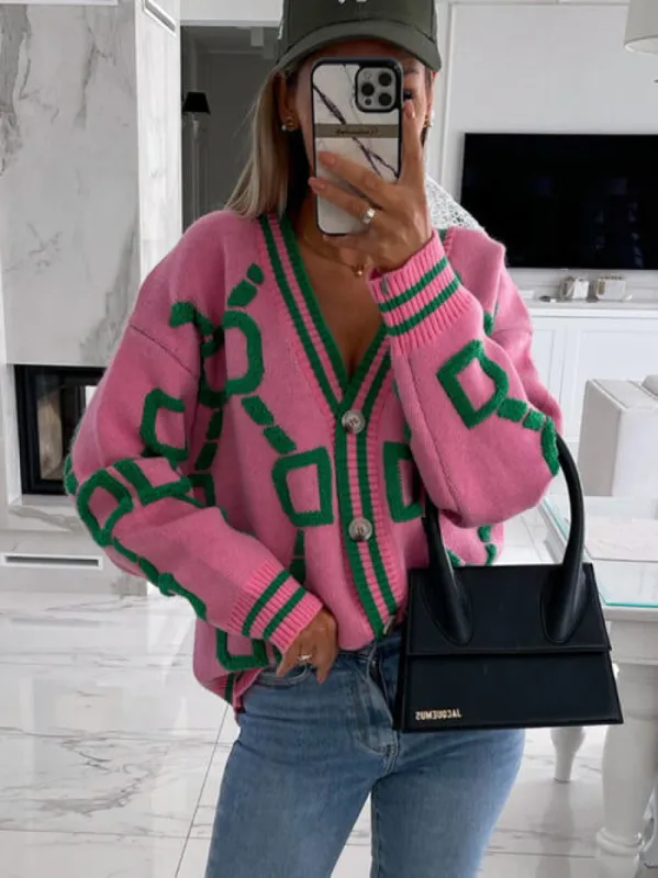 Geometric Dropped Shoulder Button Down Cardigan sold by Charming Charlie