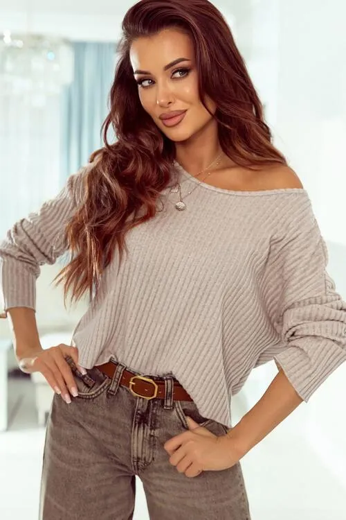Ribbed Round Neck Drop Shoulder Long Sleeve Top sold by Charming Charlie product image thumbnail 3
