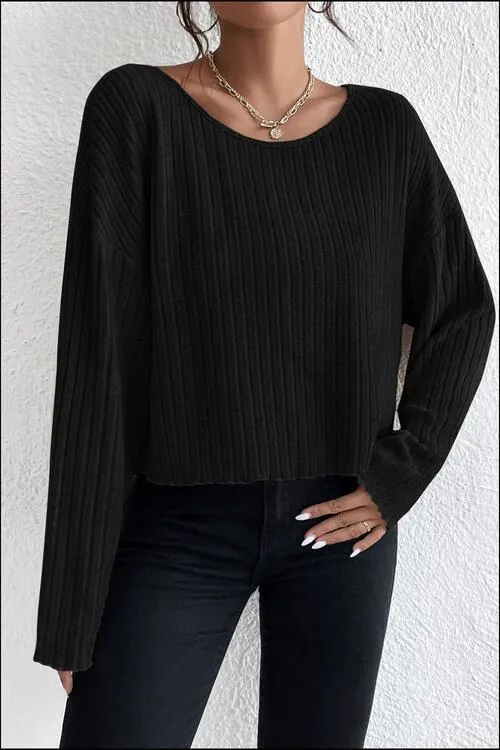Ribbed Round Neck Drop Shoulder Long Sleeve Top sold by Charming Charlie product image thumbnail 4