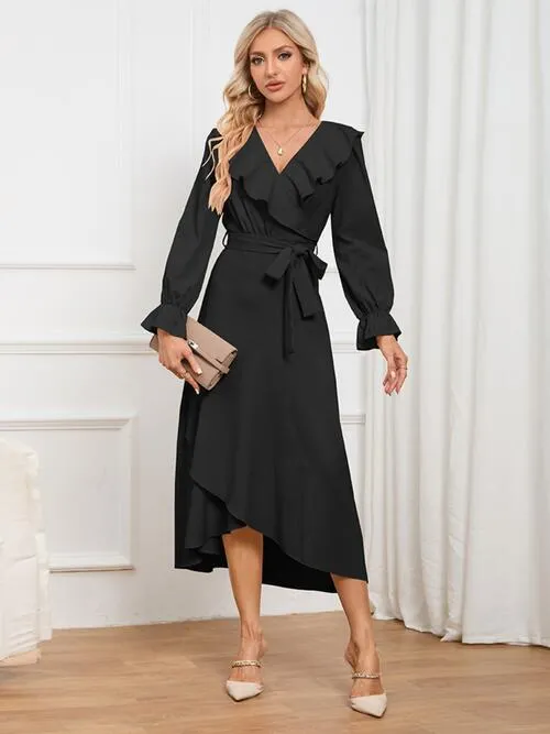 Surplice Tie Front Flounce Sleeve Dress sold by Charming Charlie product image thumbnail 4