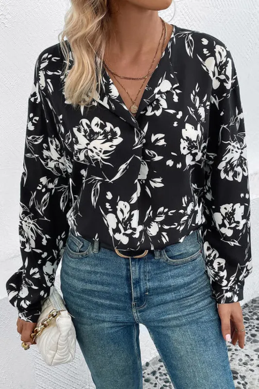 Floral Collared Neck Long Sleeve Top sold by Charming Charlie