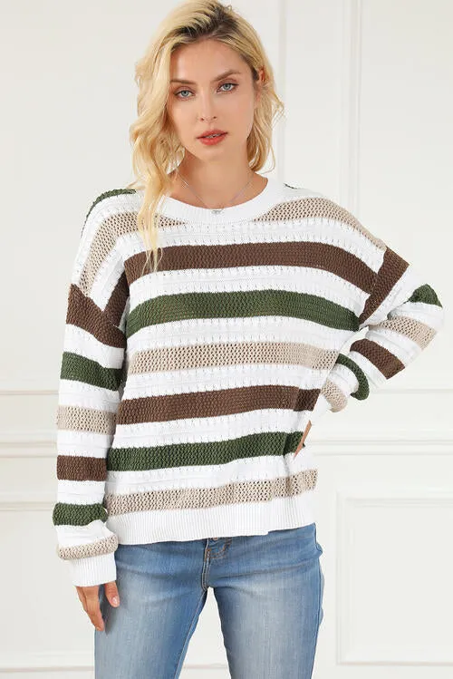 Striped Openwork Dropped Shoulder Sweater sold by Charming Charlie product image thumbnail 5