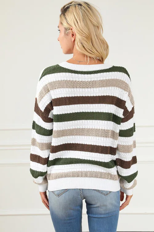 Striped Openwork Dropped Shoulder Sweater sold by Charming Charlie product image thumbnail 2