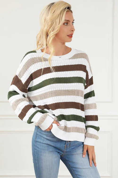 Striped Openwork Dropped Shoulder Sweater sold by Charming Charlie product image thumbnail 3