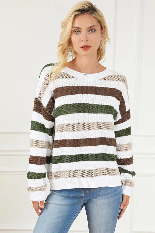 Striped Openwork Dropped Shoulder Sweater sold by Charming Charlie product image thumbnail 4