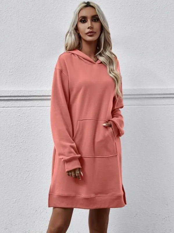 Slit Long Sleeve Hooded Dress with Pocket sold by Charming Charlie