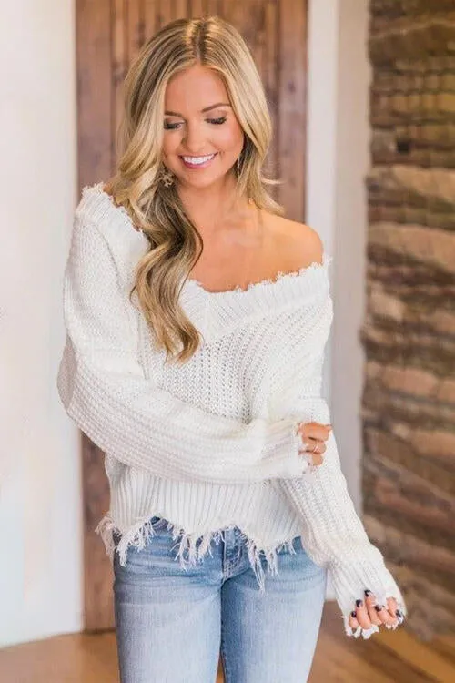 Frayed Hem Dropped Shoulder Sweater sold by Charming Charlie product image thumbnail 4