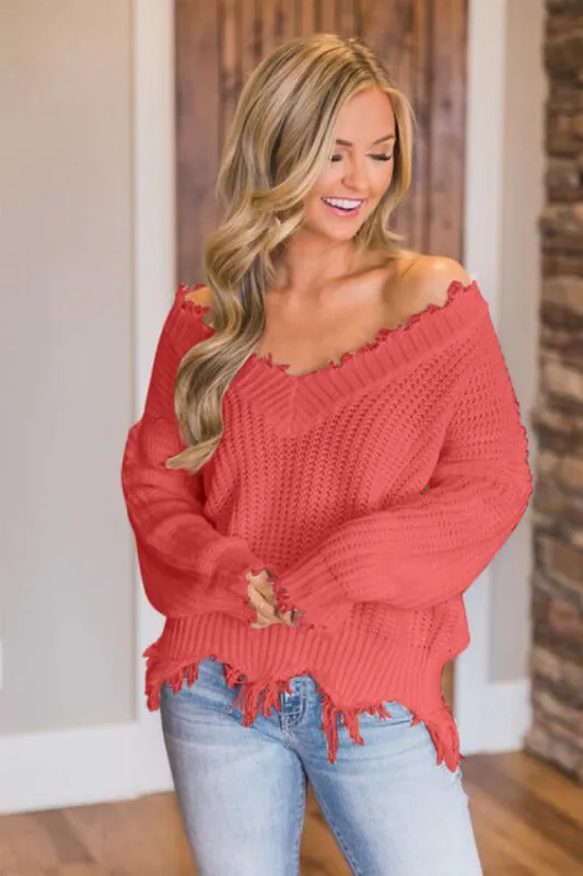 Frayed Hem Dropped Shoulder Sweater sold by Charming Charlie