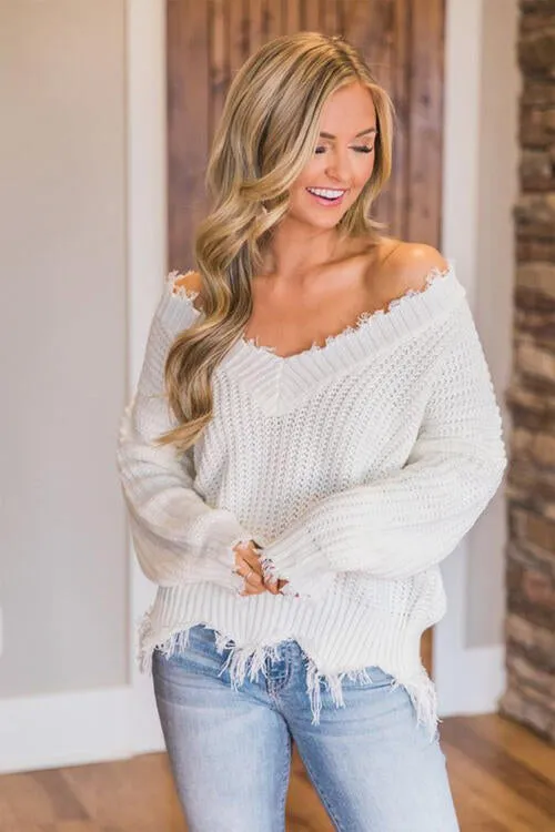 Frayed Hem Dropped Shoulder Sweater sold by Charming Charlie product image thumbnail 5