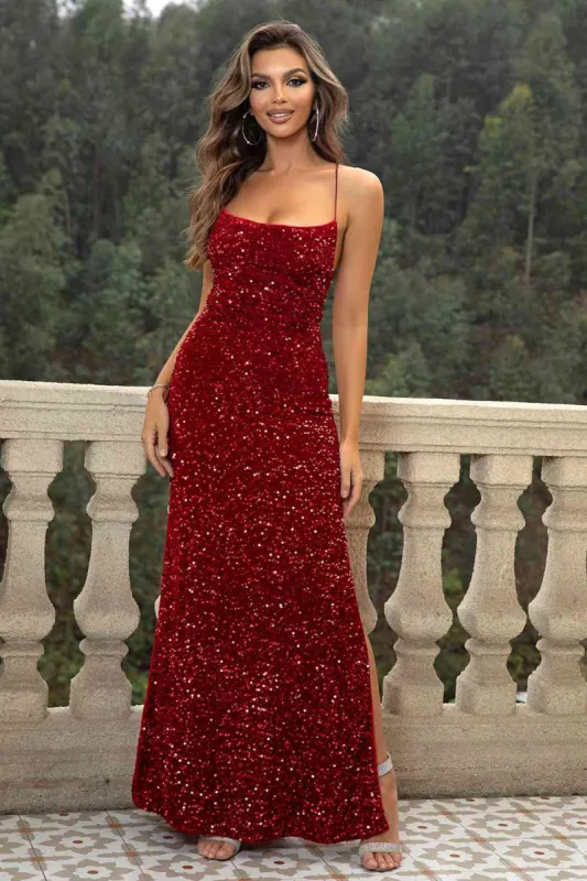 Sequin Backless Split Maxi Dress sold by Charming Charlie