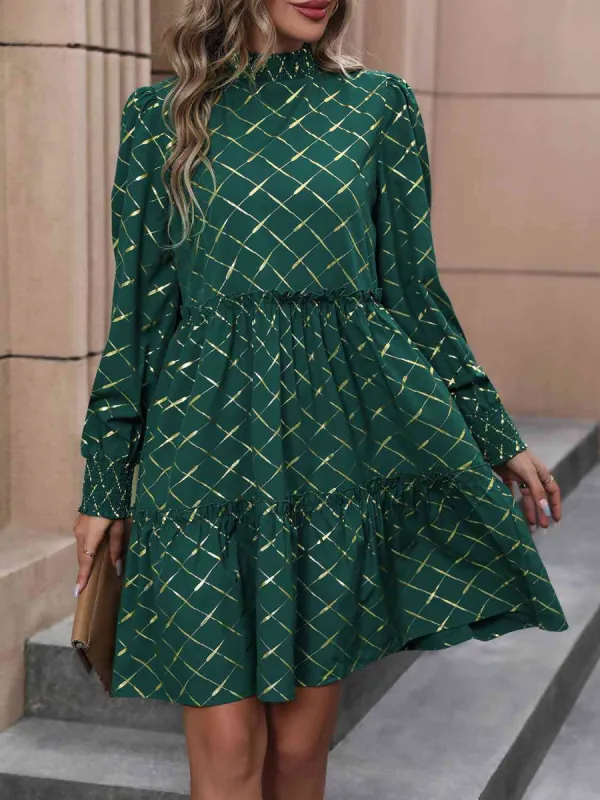 Mock Neck Frill Trim Mini Dress sold by Charming Charlie