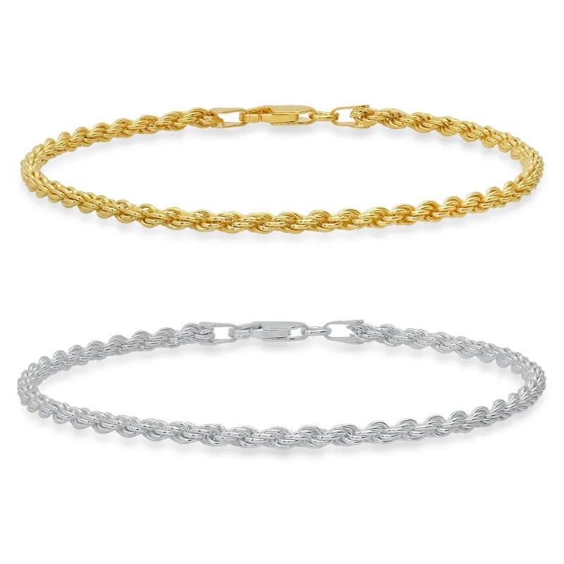 Mens Sterling Silver Italian 8.5" Thick Rope Chain Bracelet sold by Charming Charlie