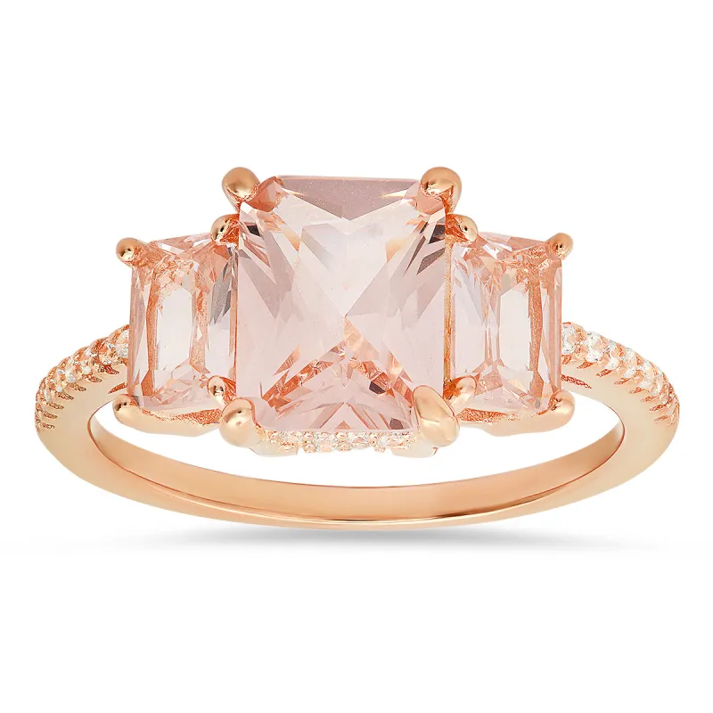 Rose Gold Over Silver 3-Stone Morganite CZ Ring sold by Charming Charlie