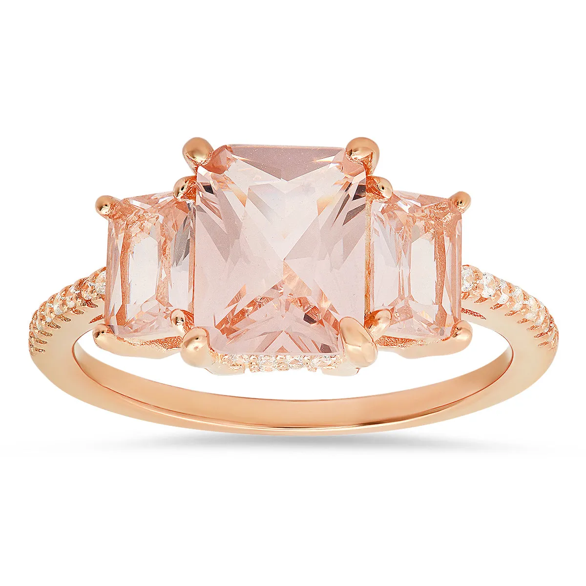 Rose Gold Over Silver 3-Stone Morganite CZ Ring sold by Charming Charlie