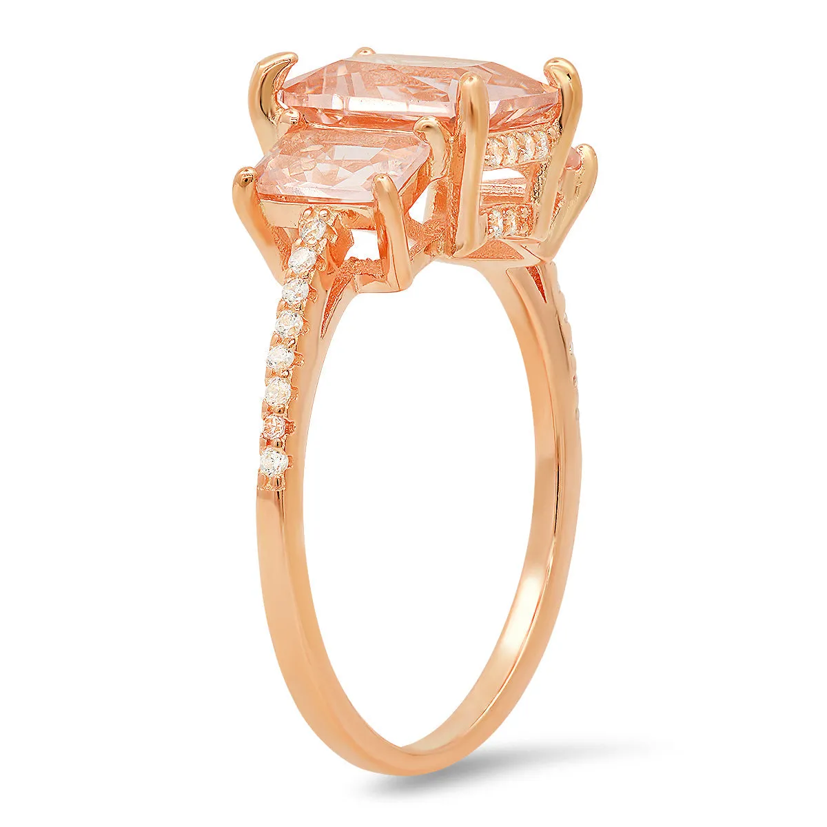 Rose Gold Over Silver 3-Stone Morganite CZ Ring sold by Charming Charlie product image thumbnail 2
