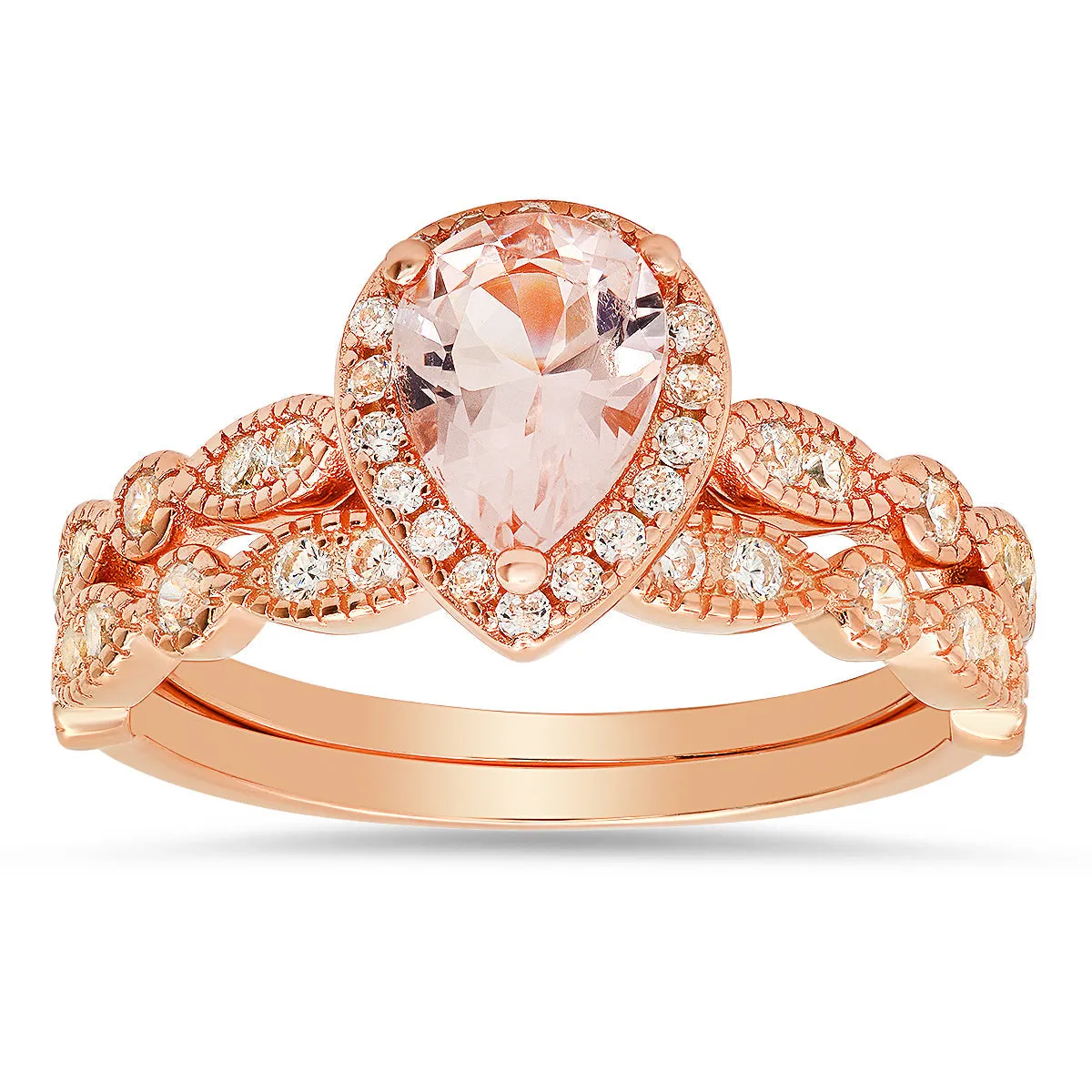 Rose Gold Over Silver 2pc Morganite CZ Stackable Ring Set sold by Charming Charlie