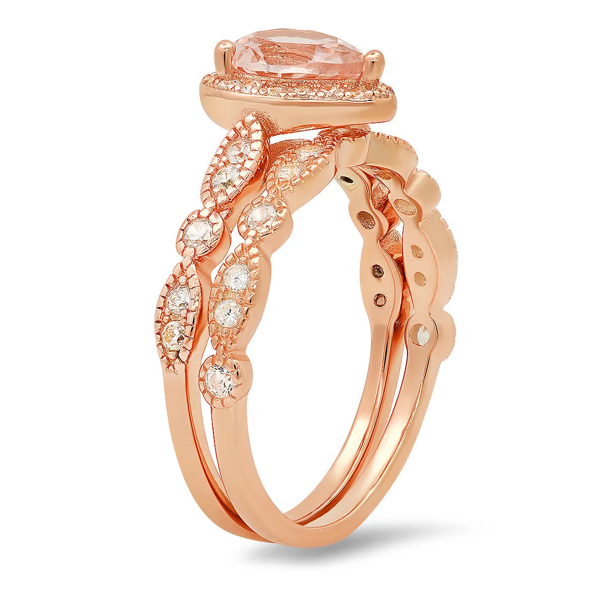 Rose Gold Over Silver 2pc Morganite CZ Stackable Ring Set sold by Charming Charlie product image thumbnail 2