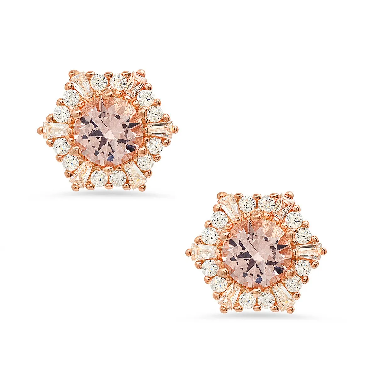 Rose Gold Over Silver Hexagon Morganite CZ Halo Stud Earrings sold by Charming Charlie product image thumbnail 2