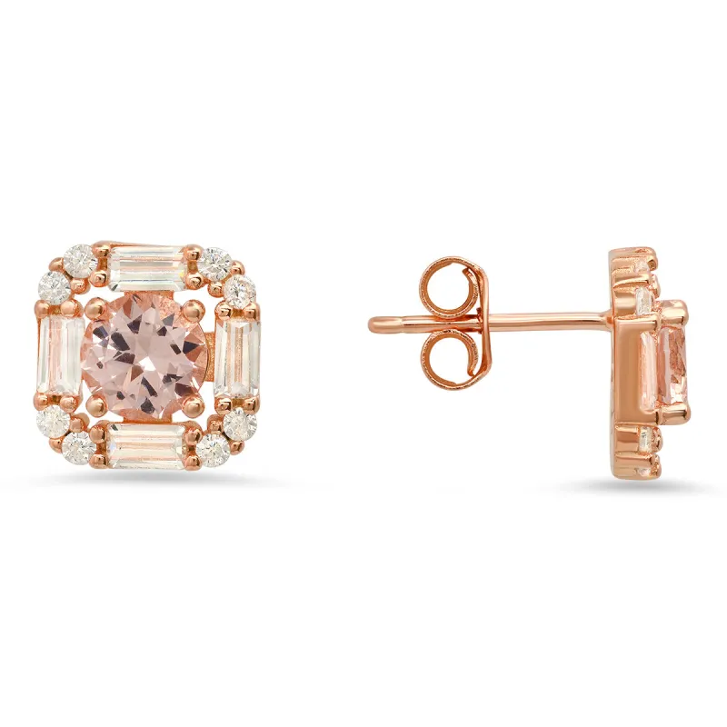 Rose Gold Over Silver Morganite CZ Halo Stud Earrings sold by Charming Charlie
