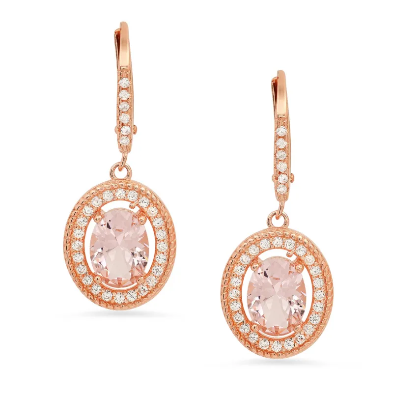 Rose Gold Over Silver Twisted Rope Halo Morganite CZ Leverback Earrings sold by Charming Charlie