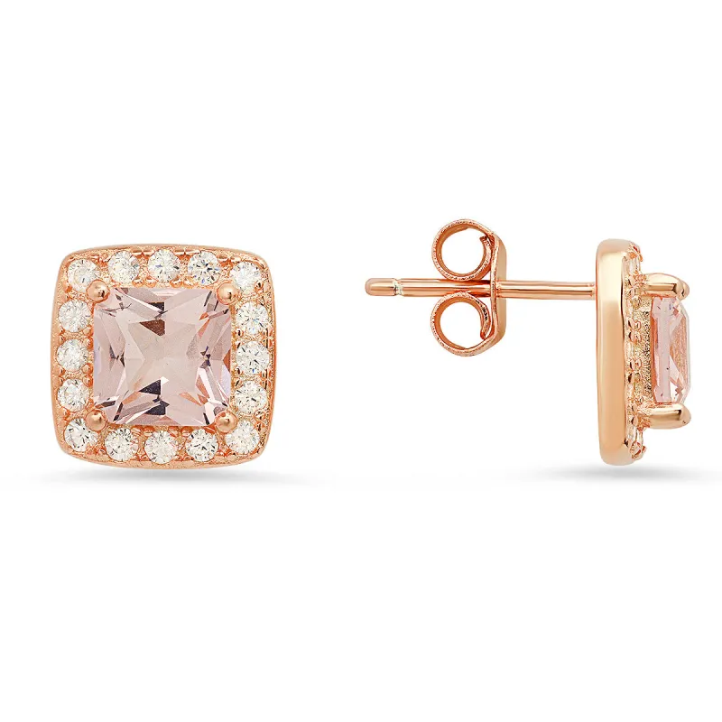 Rose Gold Over Silver Morganite CZ Halo Stud Earrings sold by Charming Charlie