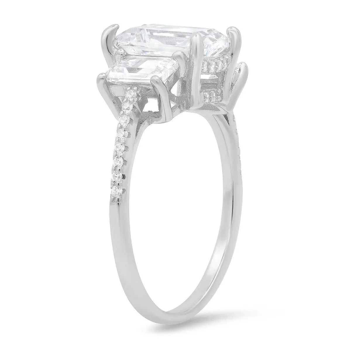 Sterling Silver 3-Stone Emerald-cut CZ Ring sold by Charming Charlie product image thumbnail 4