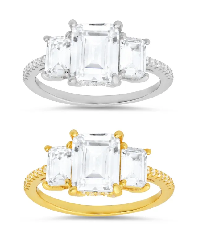 Sterling Silver 3-Stone Emerald-cut CZ Ring sold by Charming Charlie