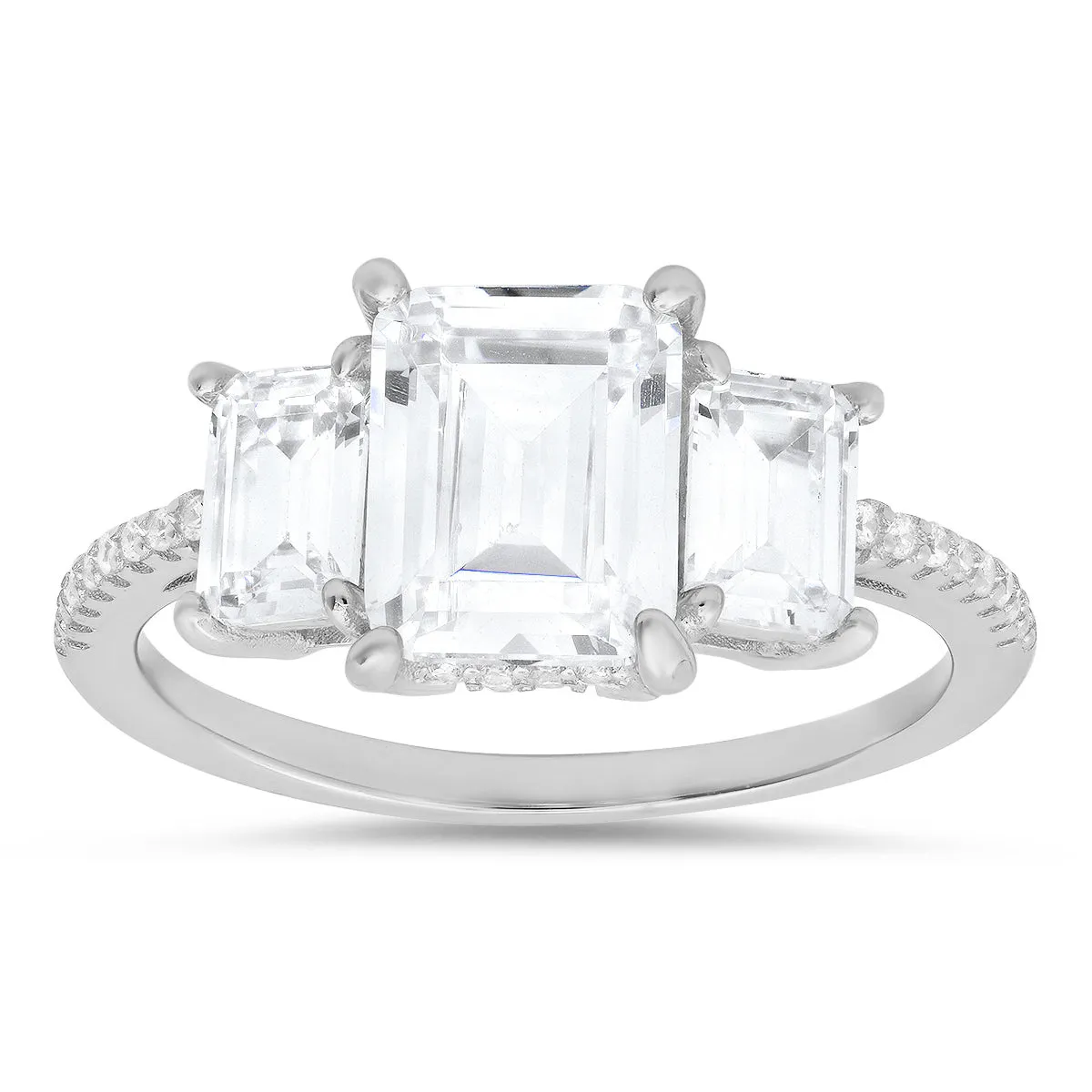 Sterling Silver 3-Stone Emerald-cut CZ Ring sold by Charming Charlie product image thumbnail 2