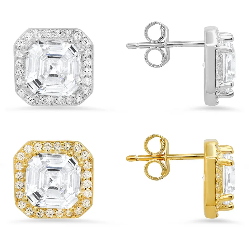 Sterling Silver Asscher-cut Halo Stud Earrings sold by Charming Charlie