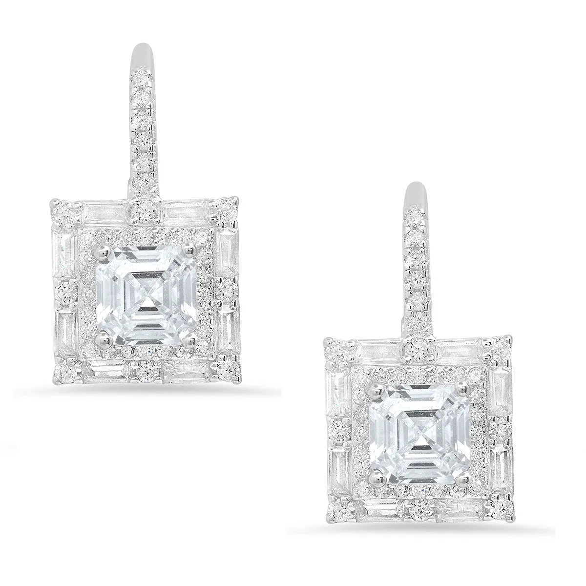 Sterling Silver Asscher-cut Halo CZ Leverback Earrings sold by Charming Charlie product image thumbnail 4