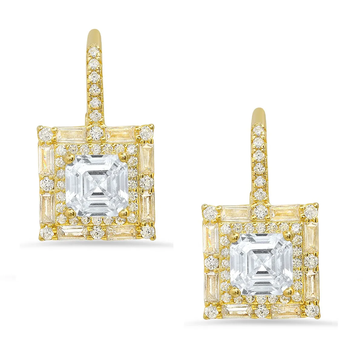 Sterling Silver Asscher-cut Halo CZ Leverback Earrings sold by Charming Charlie product image thumbnail 3