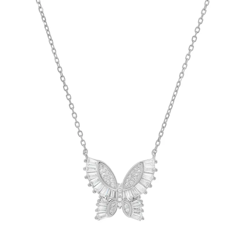 Sterling Silver Baguette CZ Butterfly Station Necklace made by Charming Charlie
