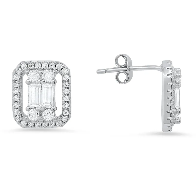 Sterling Silver Baguette-cut CZ Stud Earrings sold by Charming Charlie