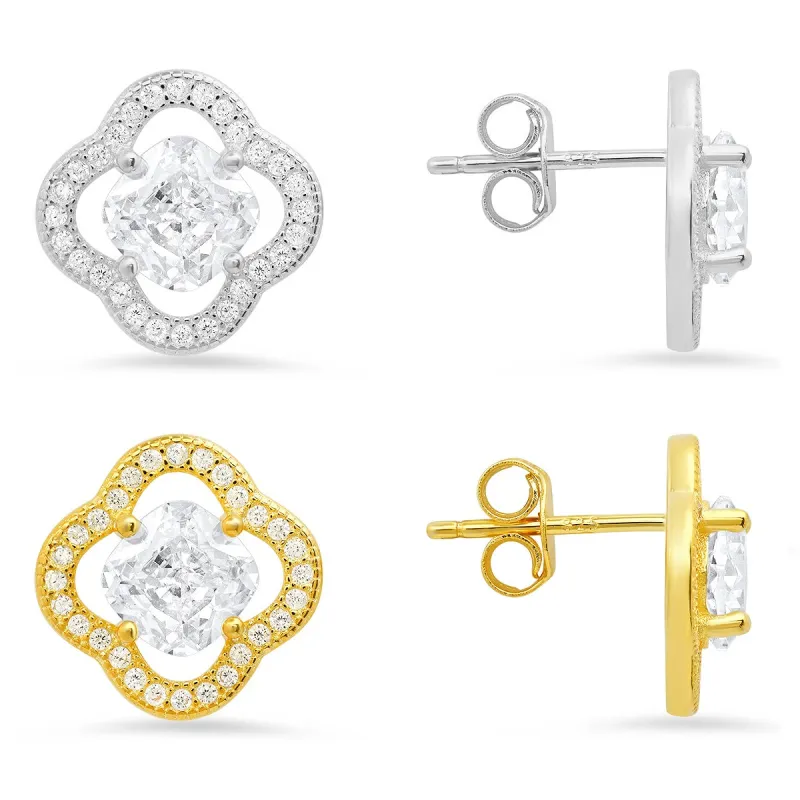 Sterling Silver Cushion-cut Flower CZ Stud Earrings sold by Charming Charlie