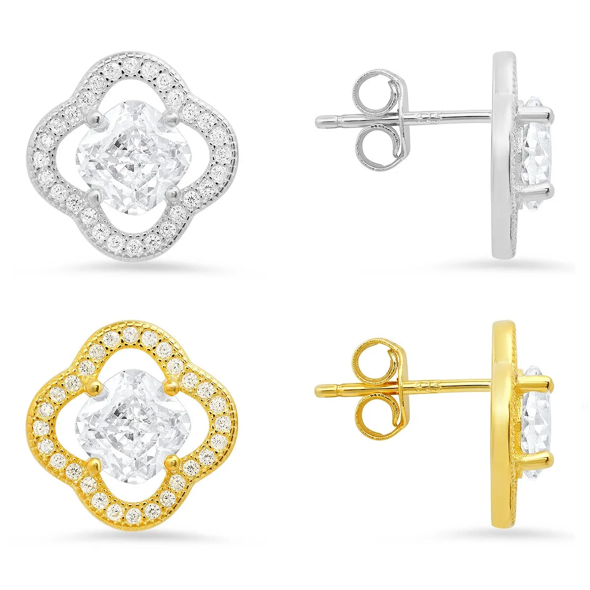 Sterling Silver Cushion-cut Flower CZ Stud Earrings sold by Charming Charlie