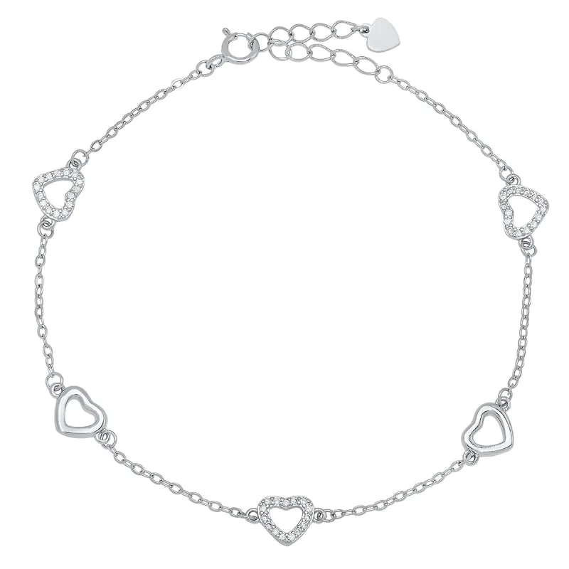 Sterling Silver CZ Heart Station Bracelet sold by Charming Charlie