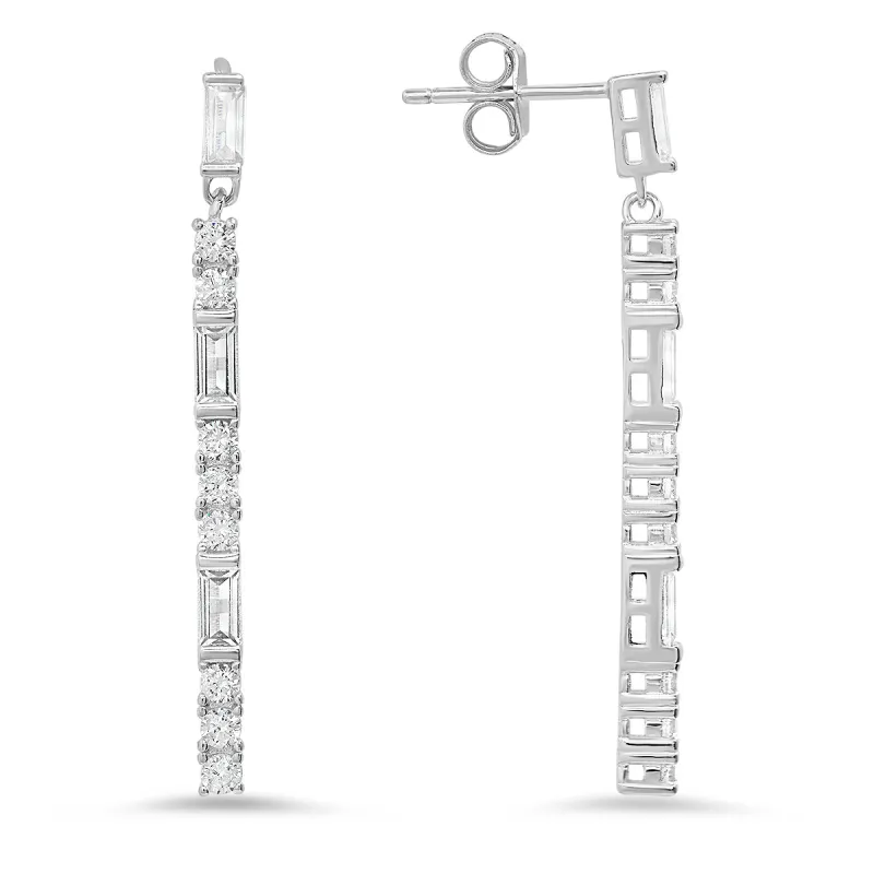 Sterling Silver Dangling Bar CZ Earrings sold by Charming Charlie