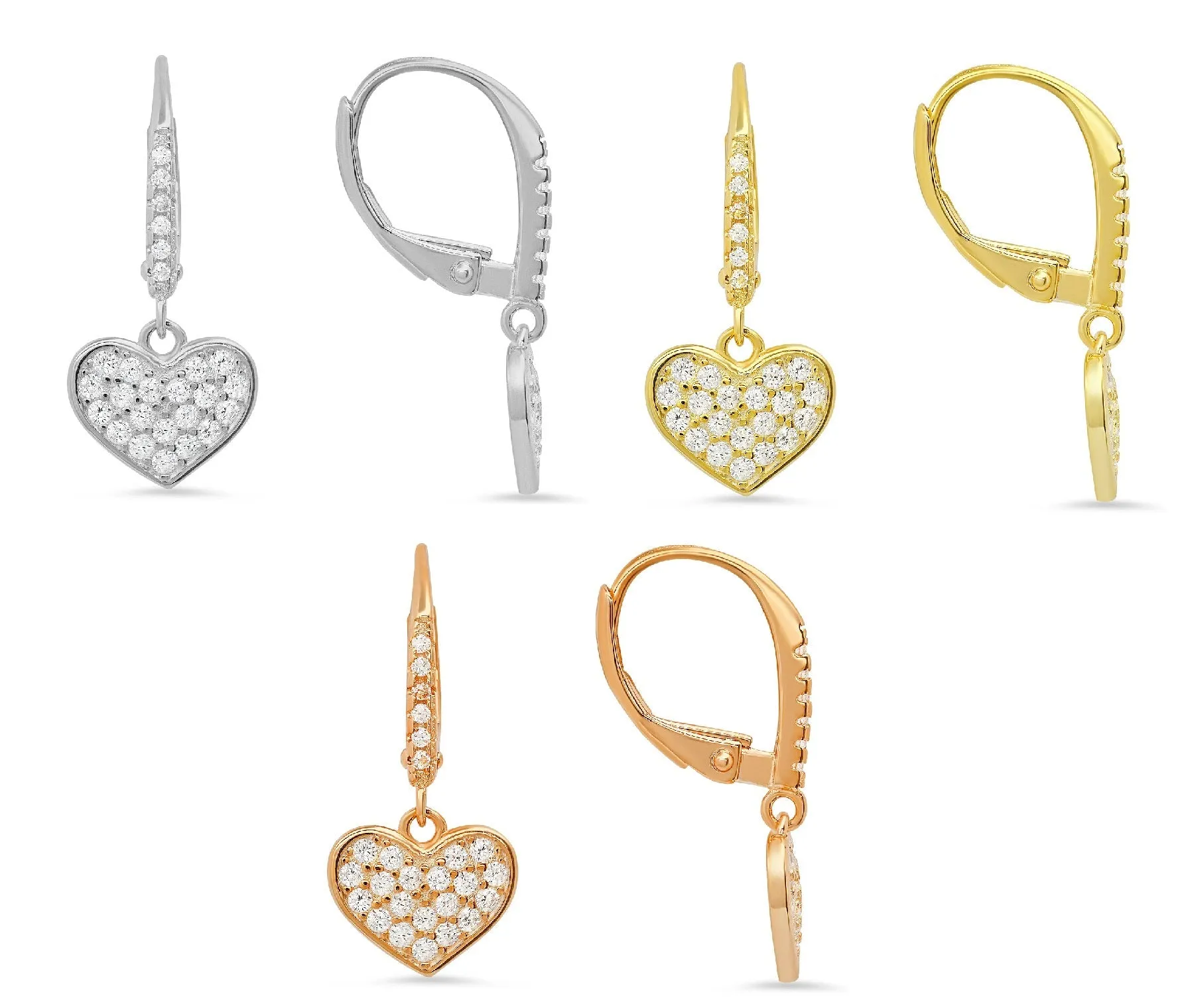 Sterling Silver Dangling Heart CZ Leverback Earrings sold by Charming Charlie