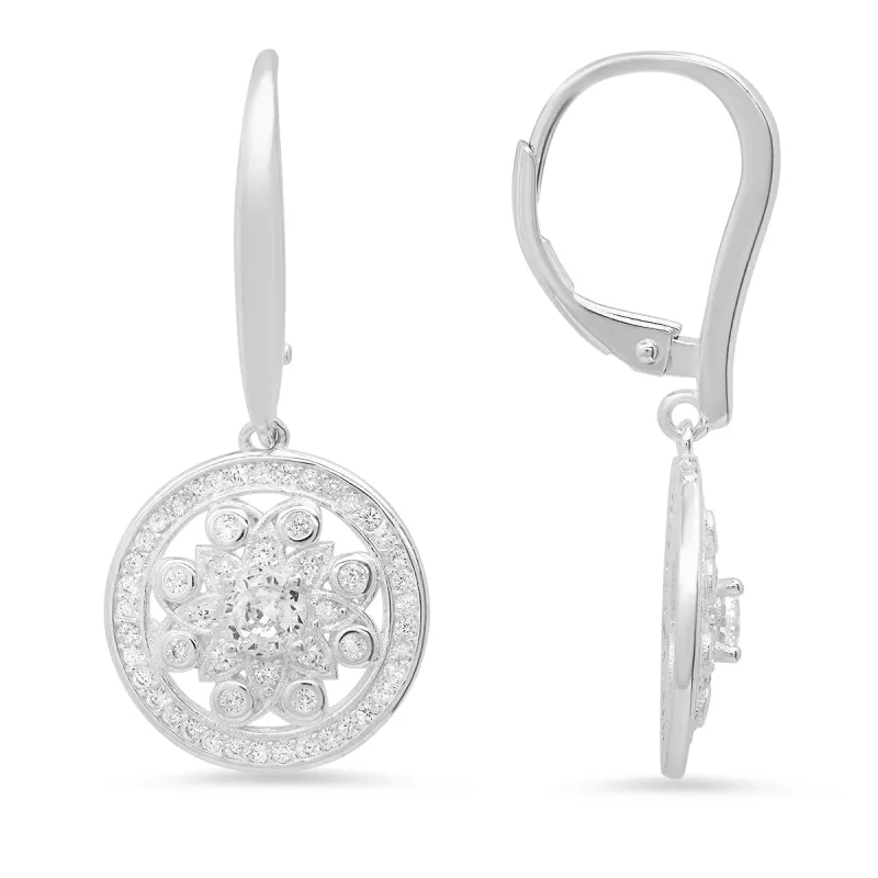Sterling Silver Dangling CZ Flower Leverback Earrings sold by Charming Charlie