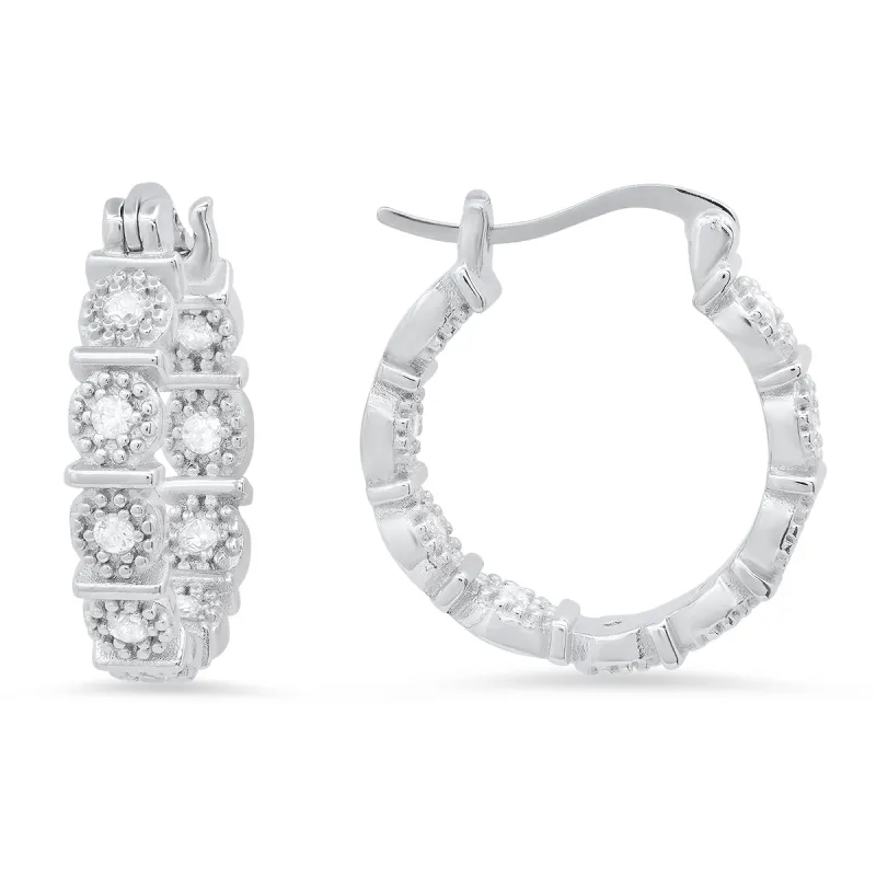 Sterling Silver Floral CZ 20mm Hoop Earrings sold by Charming Charlie