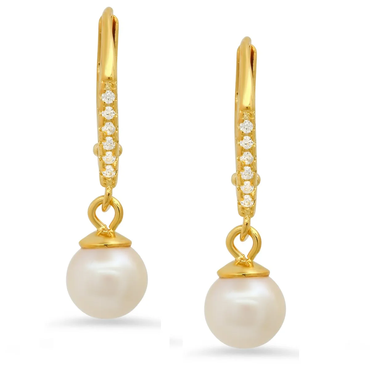 Sterling Silver Genuine Pearl & CZ Dangling Leverback Earrings sold by Charming Charlie product image thumbnail 3