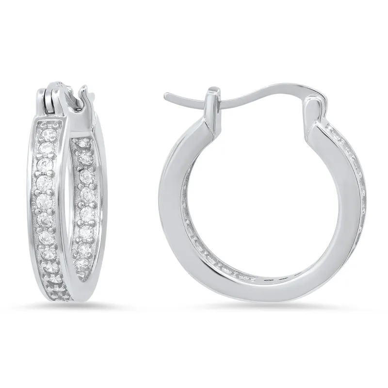 Sterling Silver Inside Out 20mm CZ Hoop Earrings sold by Charming Charlie