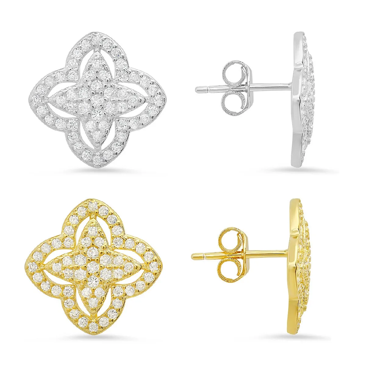 Sterling Silver Pave CZ Floral Stud Earrings sold by Charming Charlie