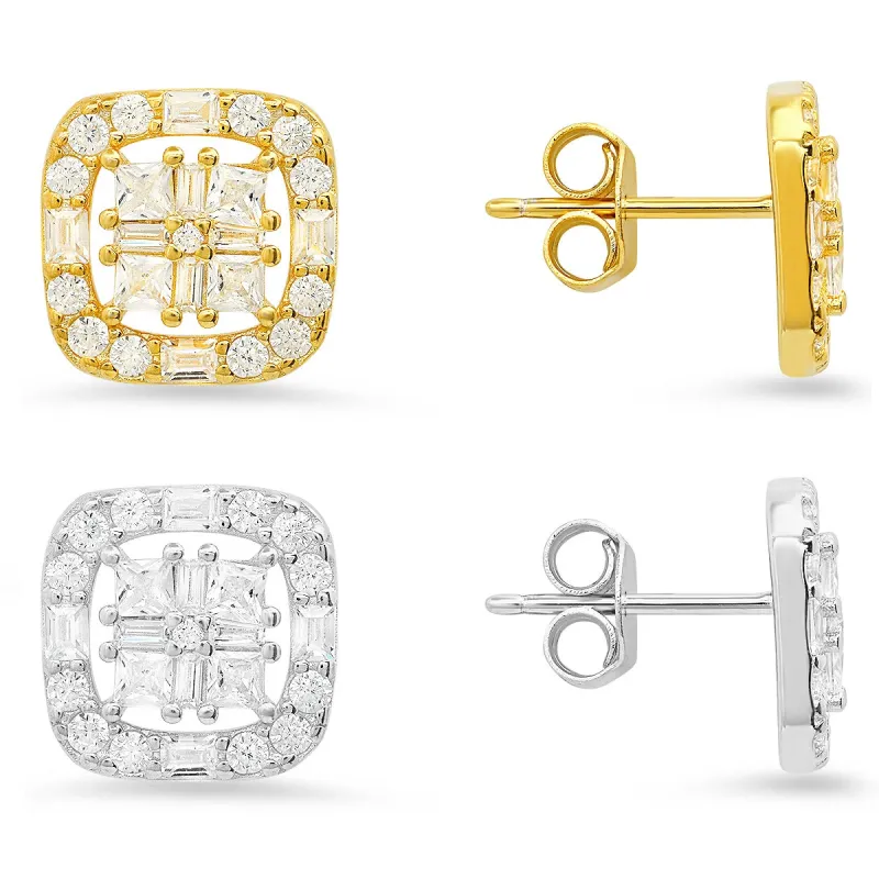 Sterling Silver Multi-Cut Halo CZ Stud Earrings sold by Charming Charlie