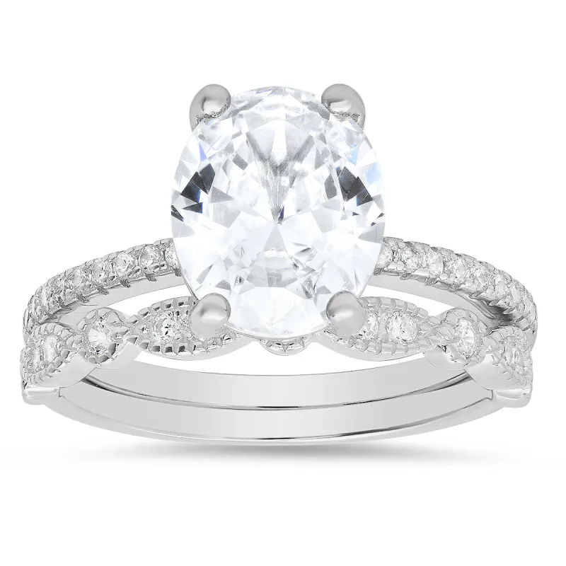 Sterling Silver Oval-cut CZ 2pc Stackable Ring Set sold by Charming Charlie