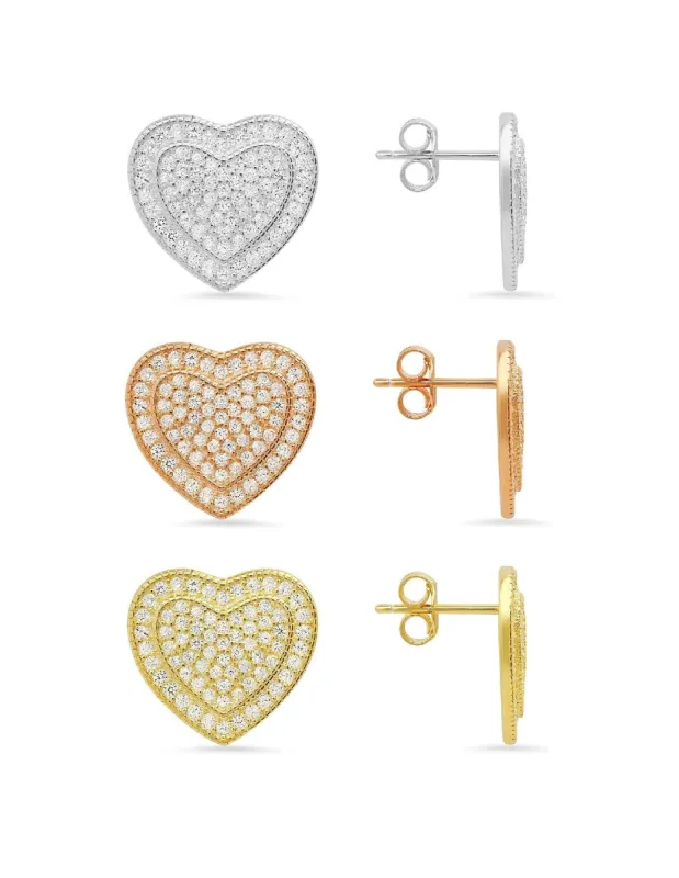 Sterling Silver Pave CZ Heart Stud Earrings sold by Charming Charlie