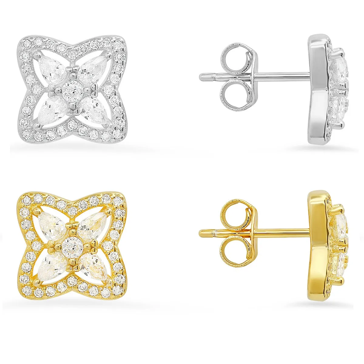 Sterling Silver Pear-cut CZ Flower Stud Earrings sold by Charming Charlie